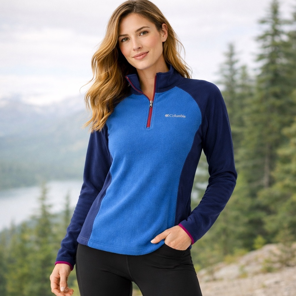 Columbia Blue Fleece 3/4 Zip‎ Pullover Athleisure Running US M